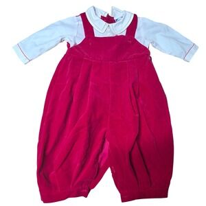 VTG Carriage Boutiques Red Velvet Collared Shirt Romper Baby 6M Holiday Occasion